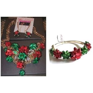 BETSEY JOHNSON SET Christmas Holiday Bows Necklace Earrings Bracelet NEW NWT